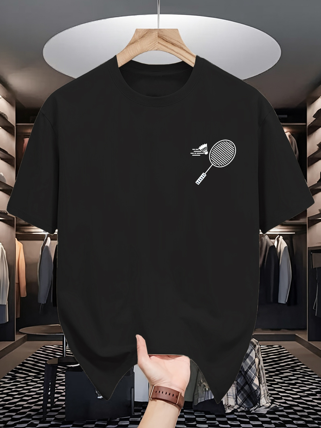 Mens Crew Neck T Shirt Minimal - Badminton Emoji recension och pris