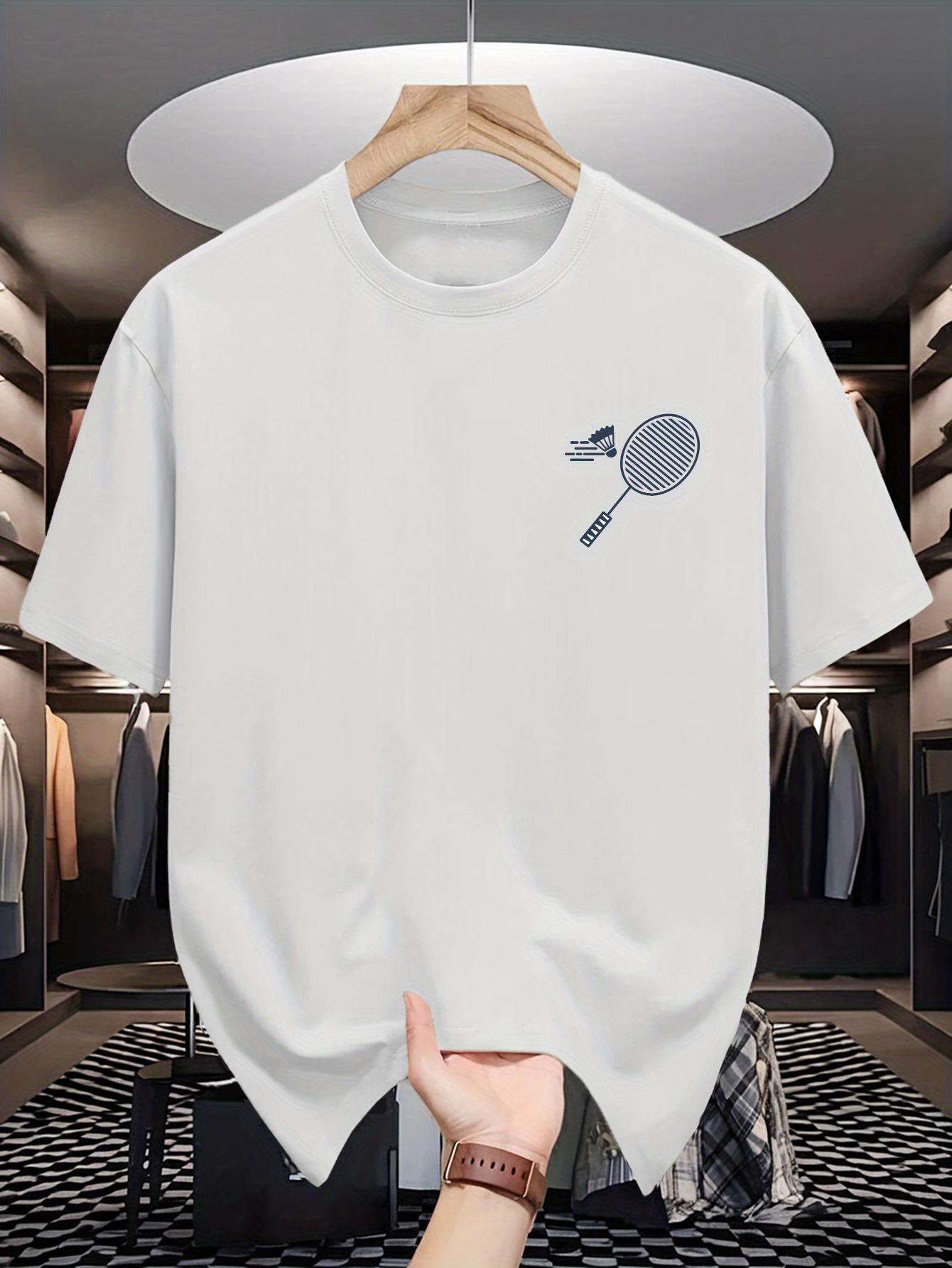 Mens Crew Neck T Shirt Minimal - Badminton Emoji recension och pris